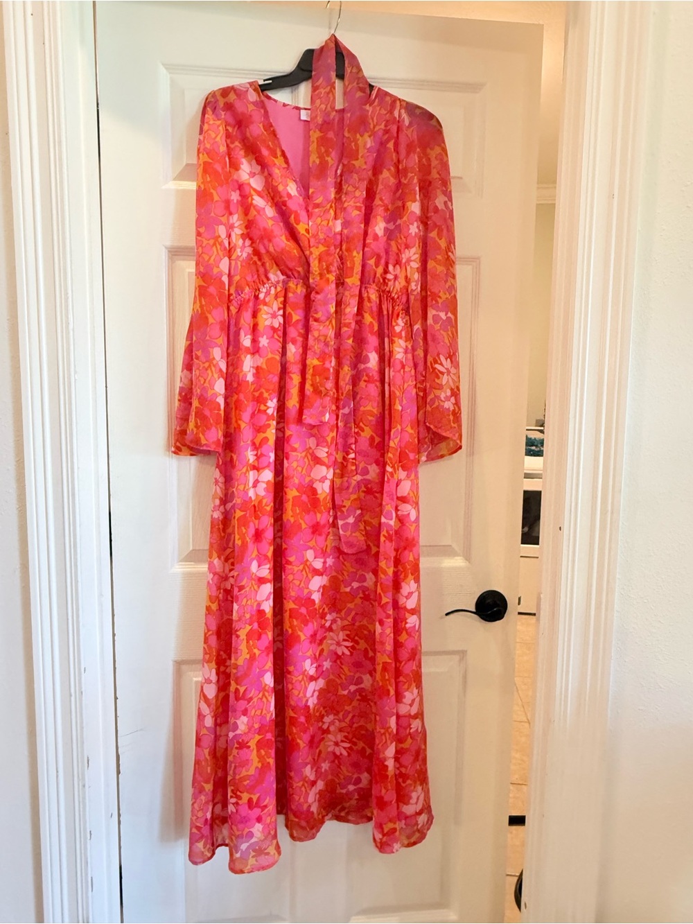 Pink Lily Bright Pink Dress with Orange Trim